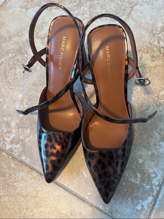 Marc Fisher Shoes - Marc Fisher Brown Leopard Print Pointed Toe Slingback Pumps